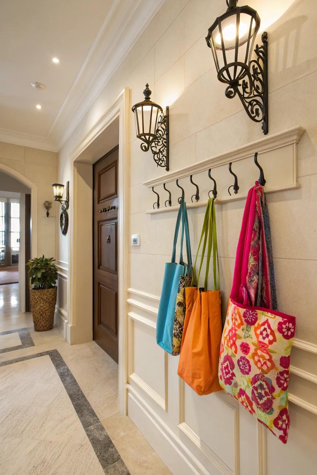 Transform your carryalls into a gallery display using decorative pegs.