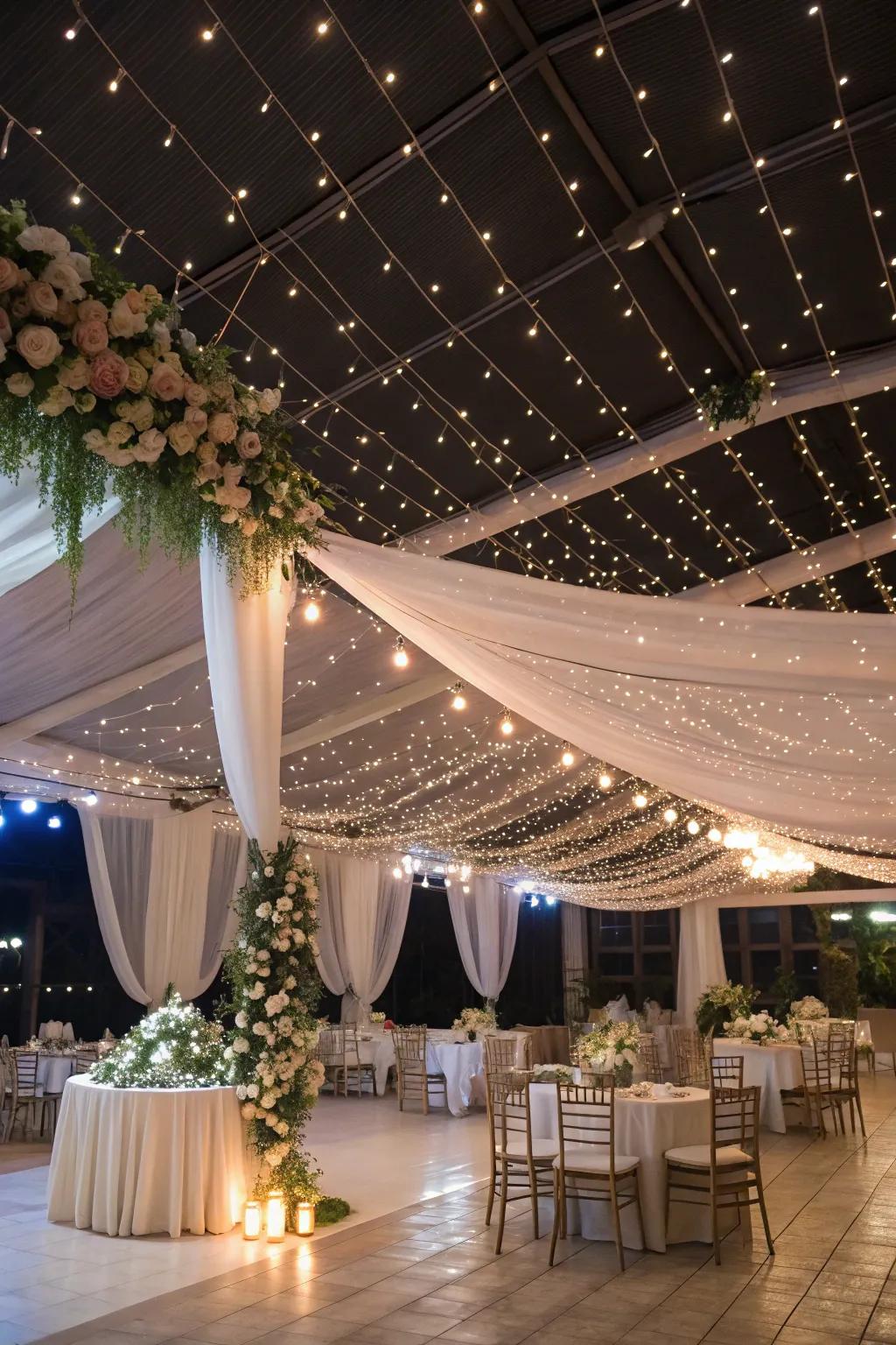 Fairy strands producing an atmospheric, heavenly vibe suitable for weddings.