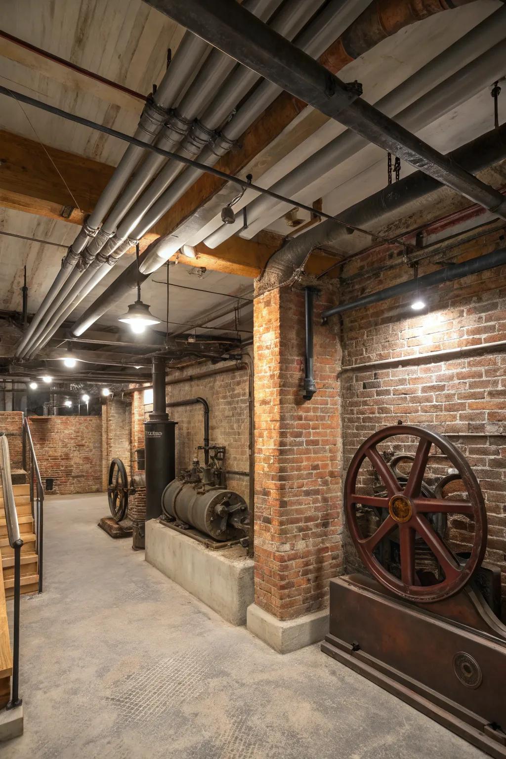 Exposed brick introduces a raw elegance to your basement.