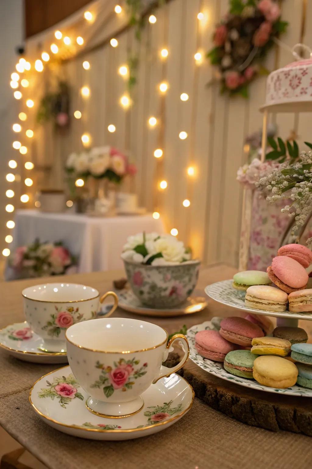 An enchanted tea party setting, ideal for a birthday inside.
