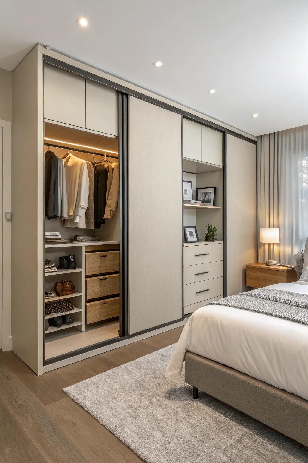 Gliding closets combine aesthetics with practicality.