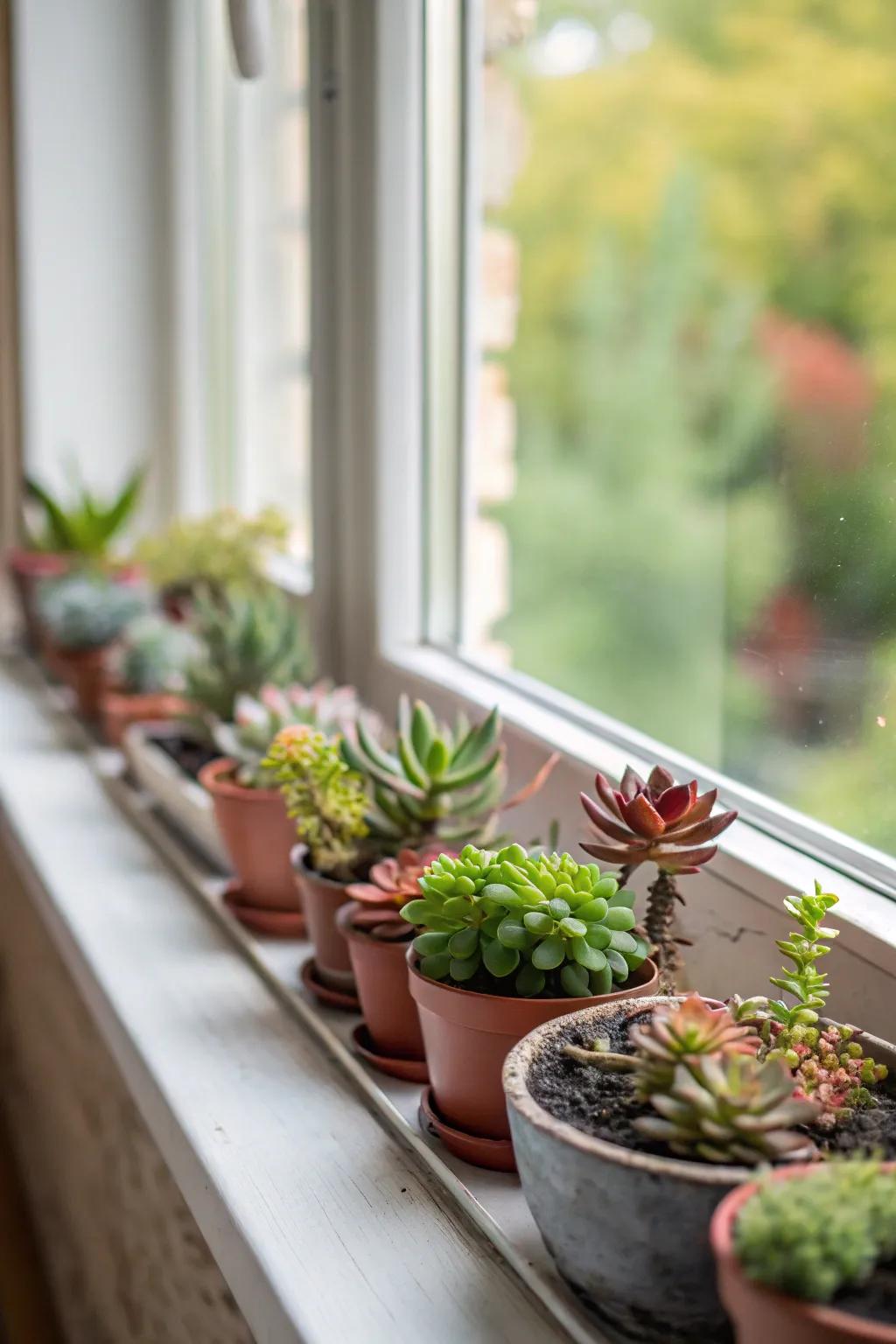 A lush display of greenery transforms any window sill into a refreshing oasis.