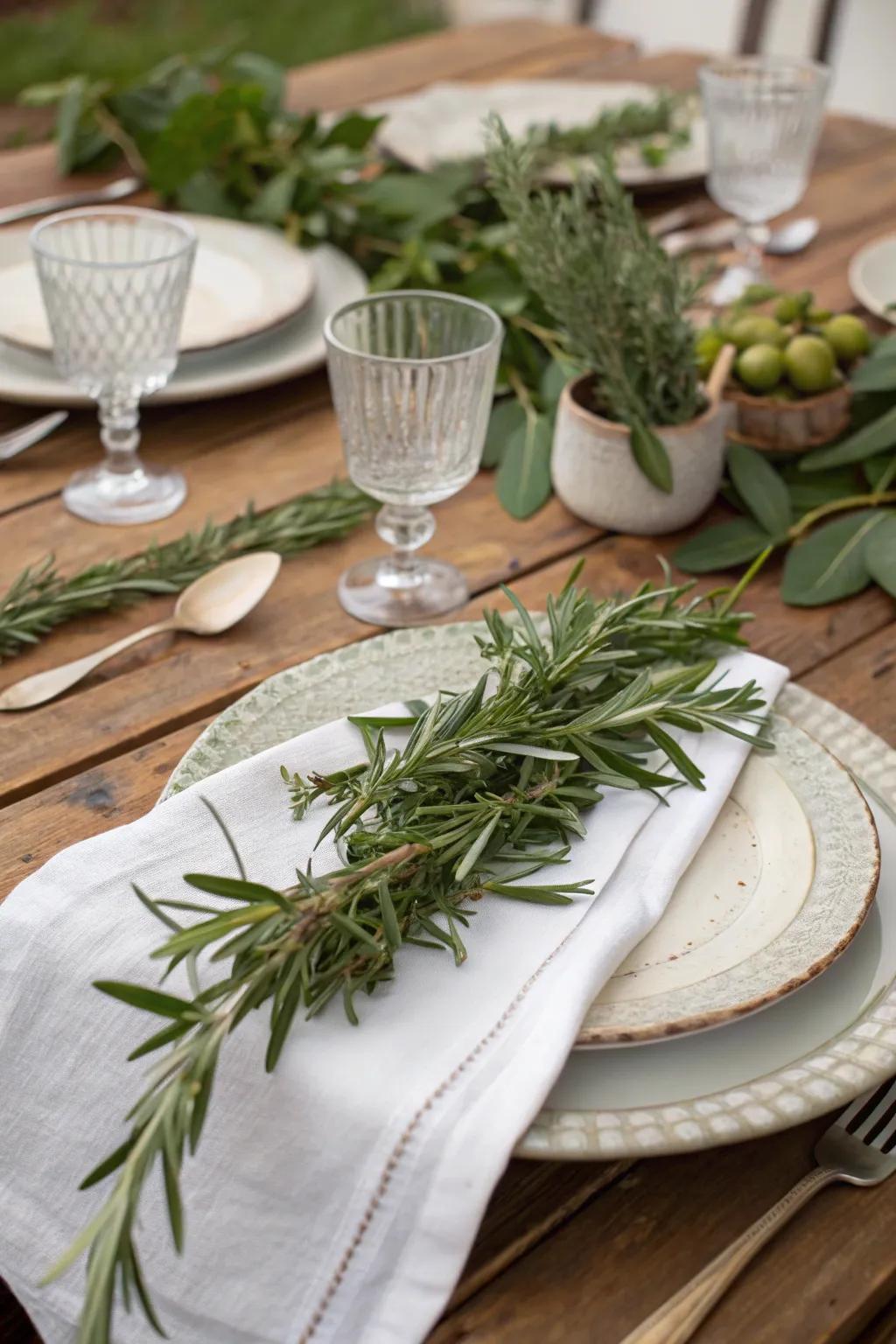 Lush greenery infuses a natural allure into the Italian tablescape.
