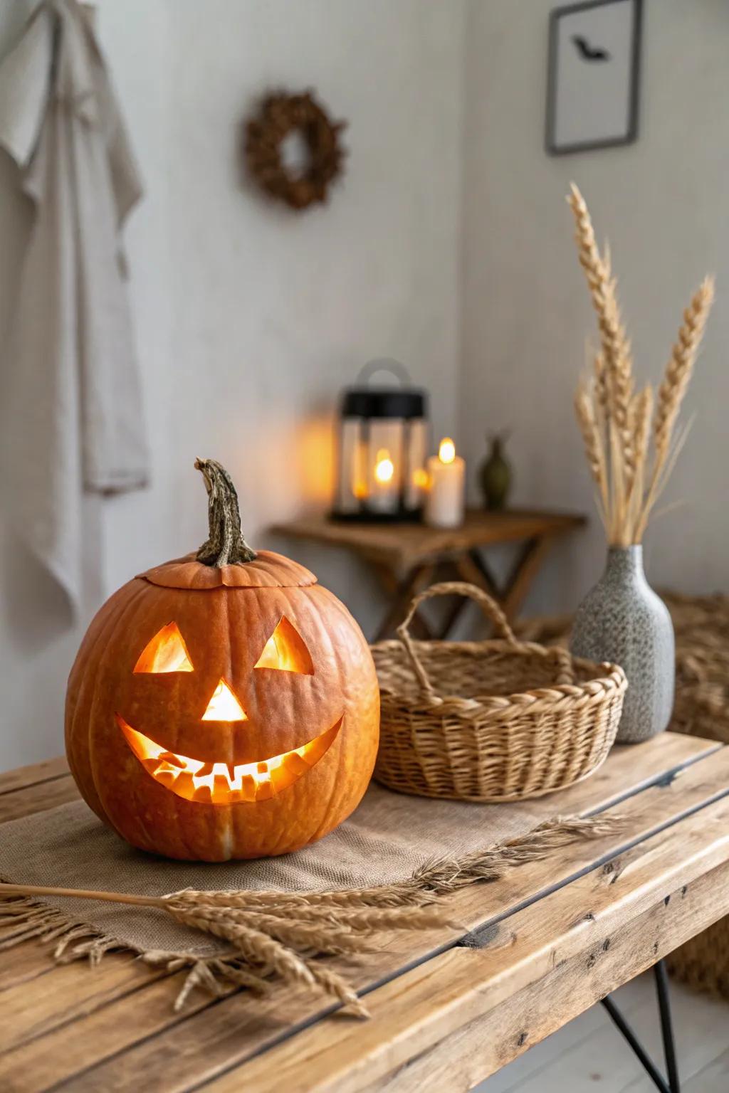 Capture the ageless appeal of a traditional smiling jack-o'-lantern, and let its radiant light brighten your autumn evenings.