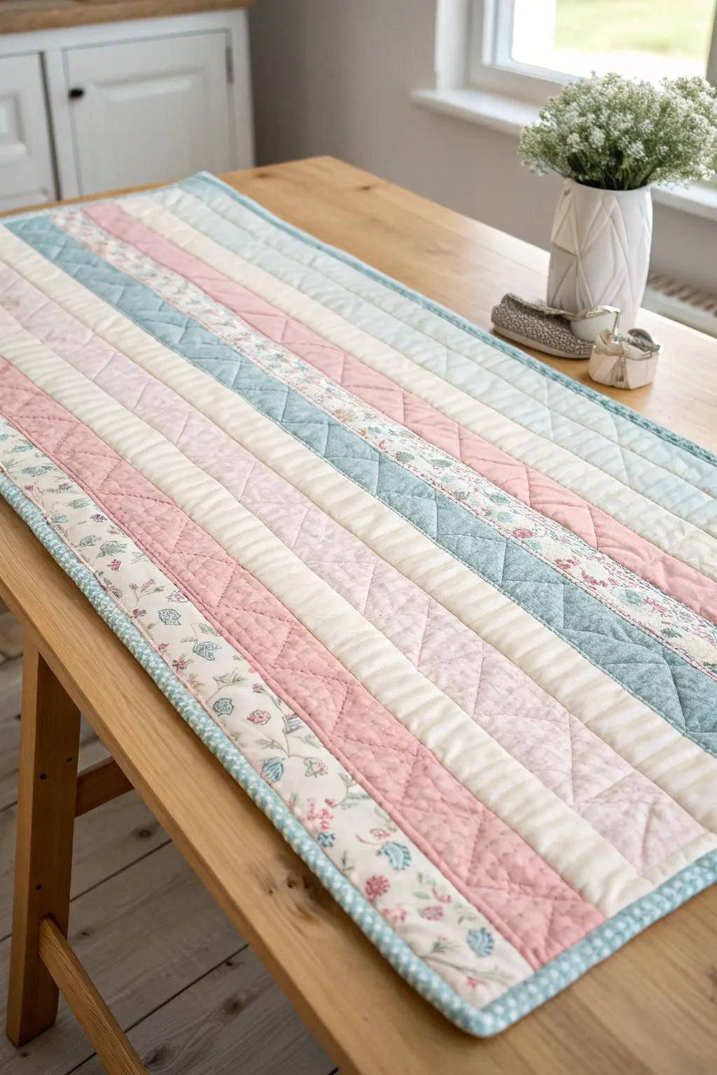 Embrace peace with an uncomplicated bands quilt, where sophistication complements artistry.