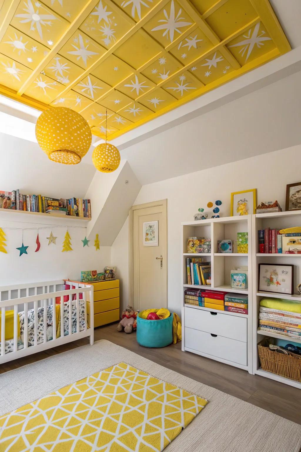 Radiant yellow highlights infuse this kid's room with a sense of warmth and cheer.