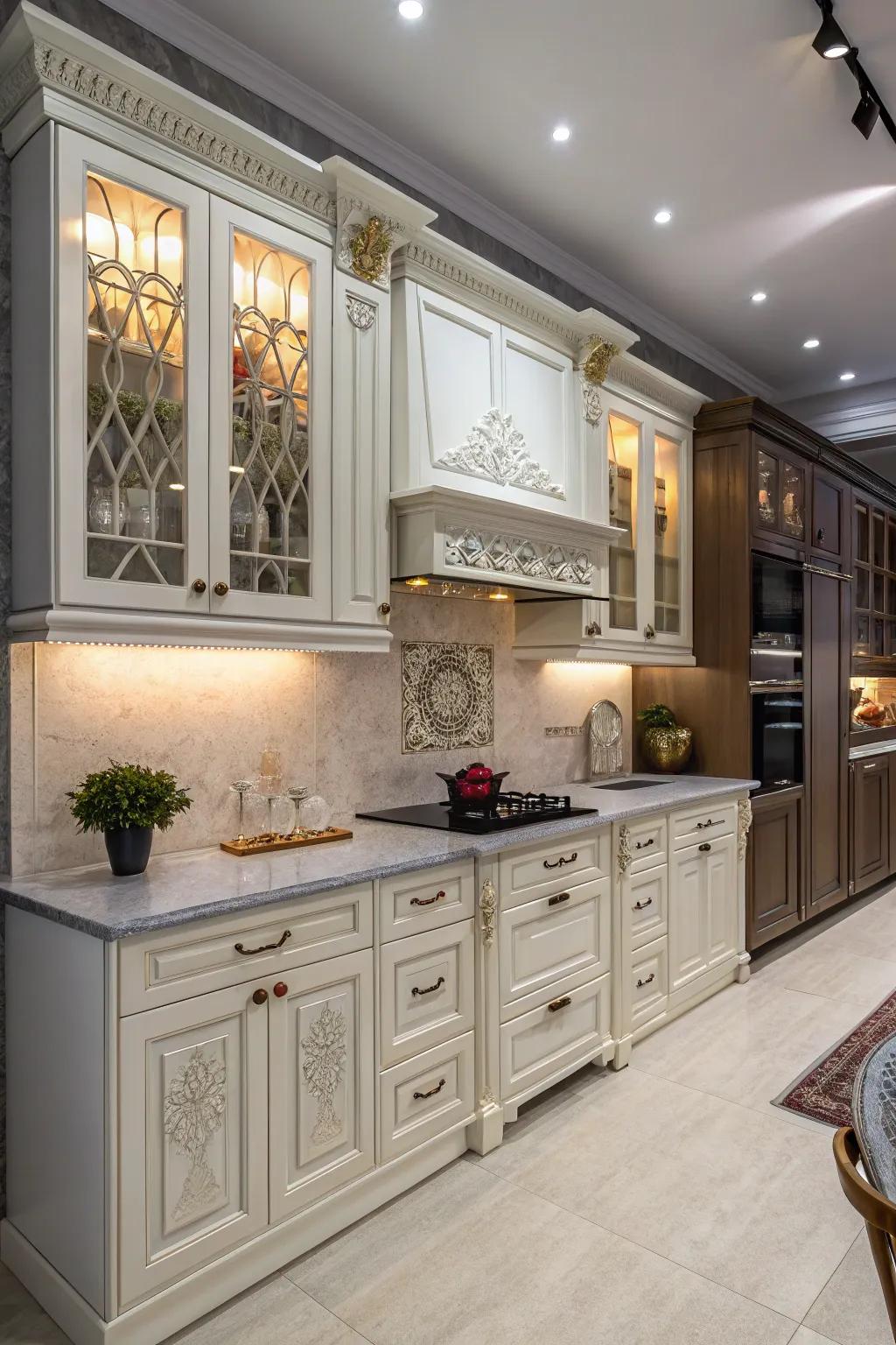 A harmony of up-to-date and classic features in kitchen cupboards.