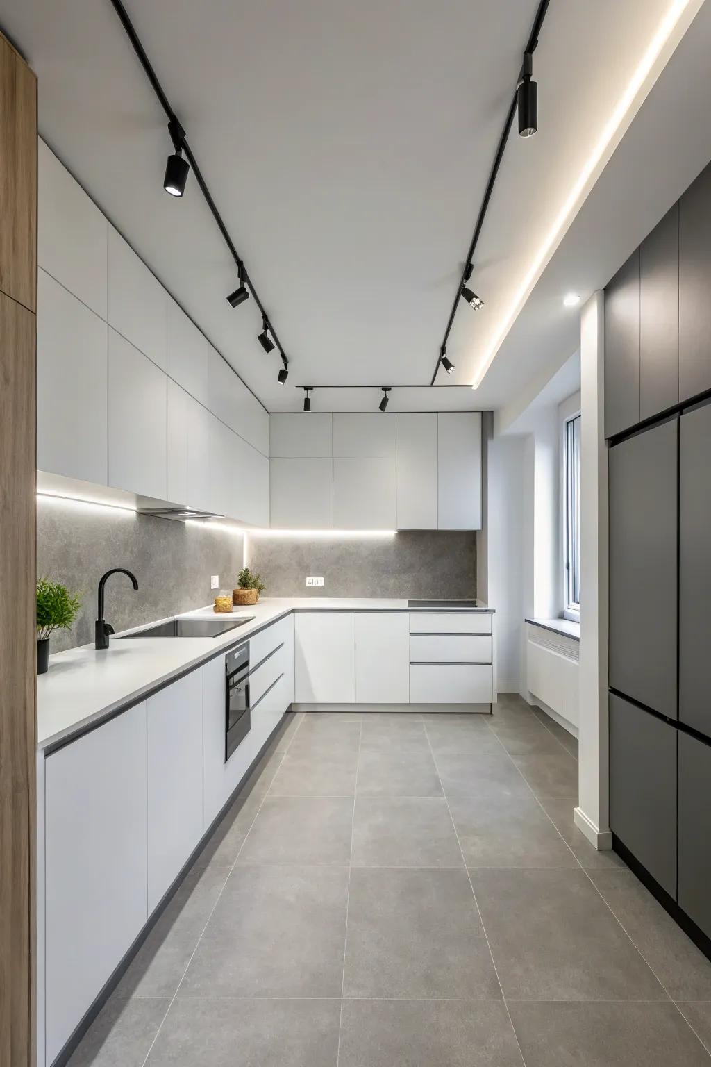 Achieve a contemporary look with minimalist track lighting.