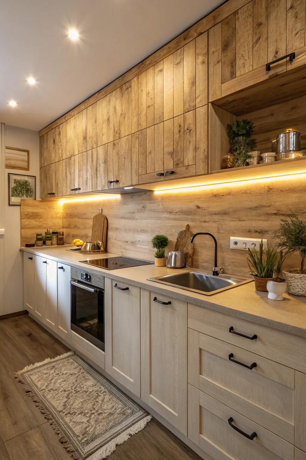Wood-like composite adds a cozy, rustic vibe to your kitchen.