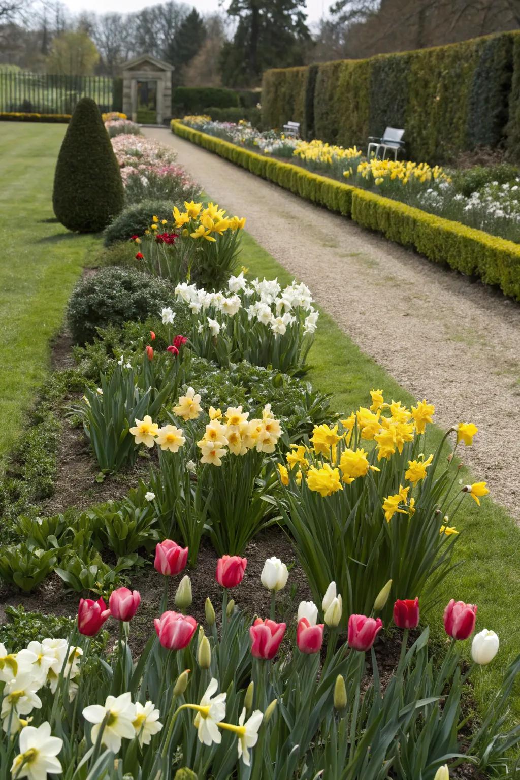 <strong>Blossom rockets</strong> and <strong>golden trumpets</strong> lining a garden bed, introducing striking color and structure.” loading=”lazy” class=”pimg”>
	</picture><figcaption><strong>Blossom rockets</strong> and <strong>golden trumpets</strong> lining a garden bed, introducing striking color and structure.</figcaption></figure>
<p>Design striking perimeters by setting up <strong>blossom rockets</strong> and <strong>golden trumpets</strong> in bunches along the perimeters of your garden spaces. This technique delivers vibrant lines of color that immediately elevate any outdoor setting.</p>
<h3>These products might help:</h3>
<ul class=