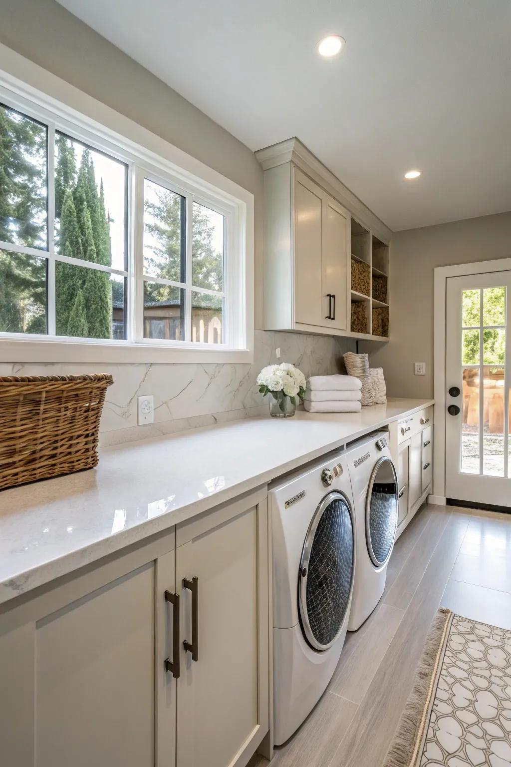 Laundry room featuring durable and stylish quartz countertops.