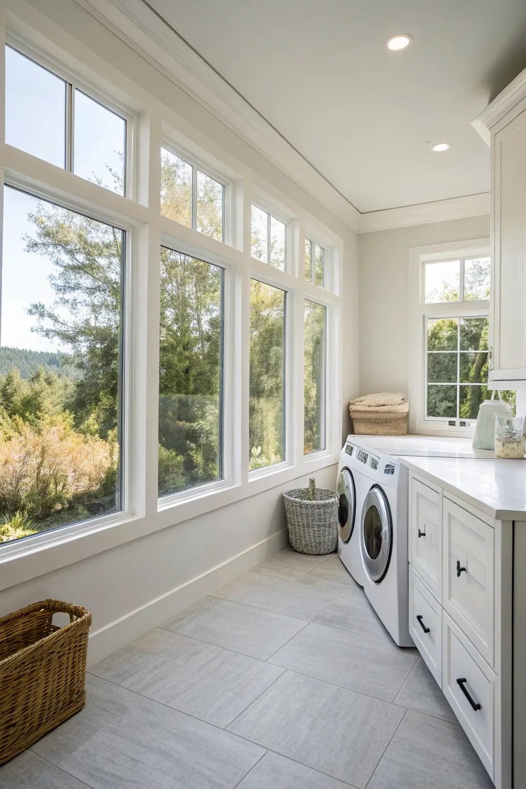 A simple laundry area glowing with natural light.
