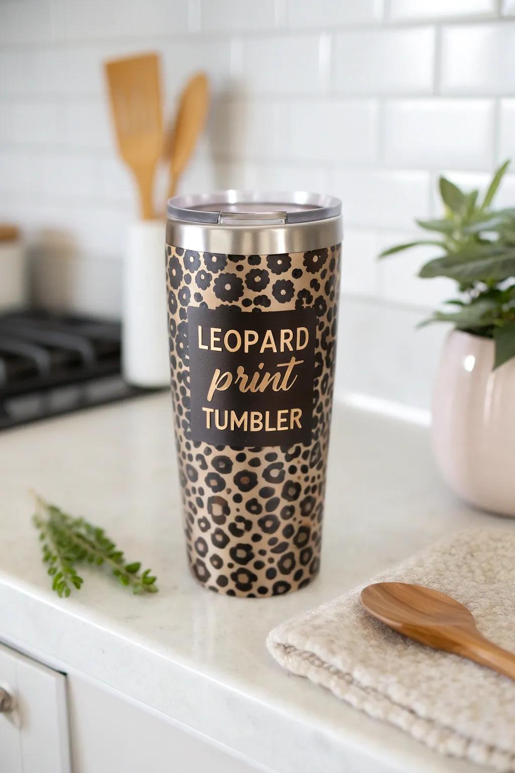 A uniquely personalized leopard print cup, making every sip special.