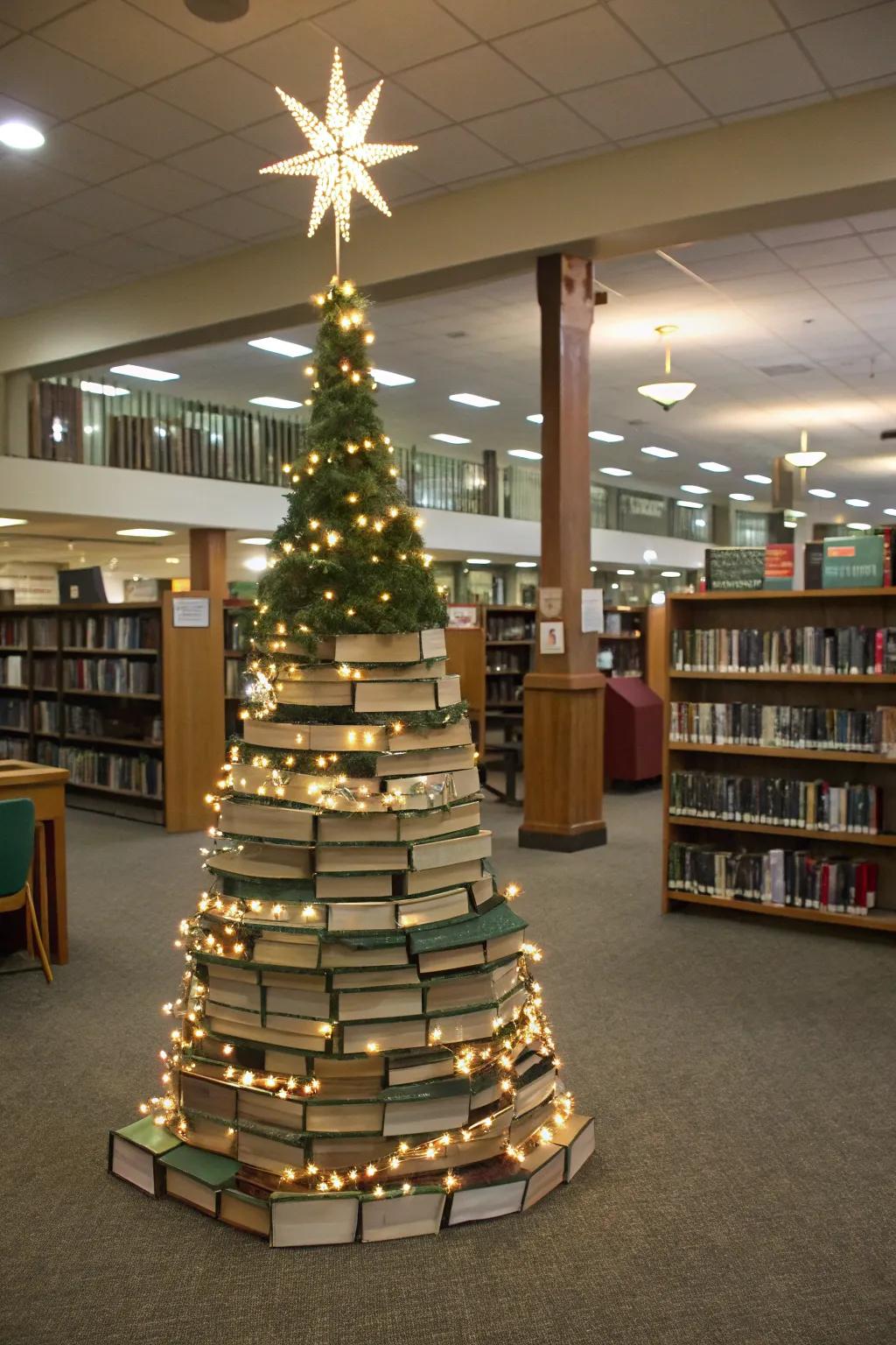 Construct an enthralling literary Christmas tree that will fascinate all who visit your library.