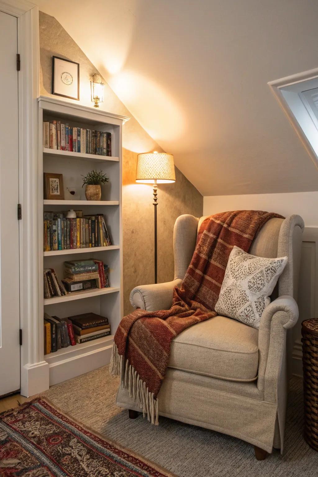 An inviting reading nook, the perfect place to nestle in with an engrossing book.