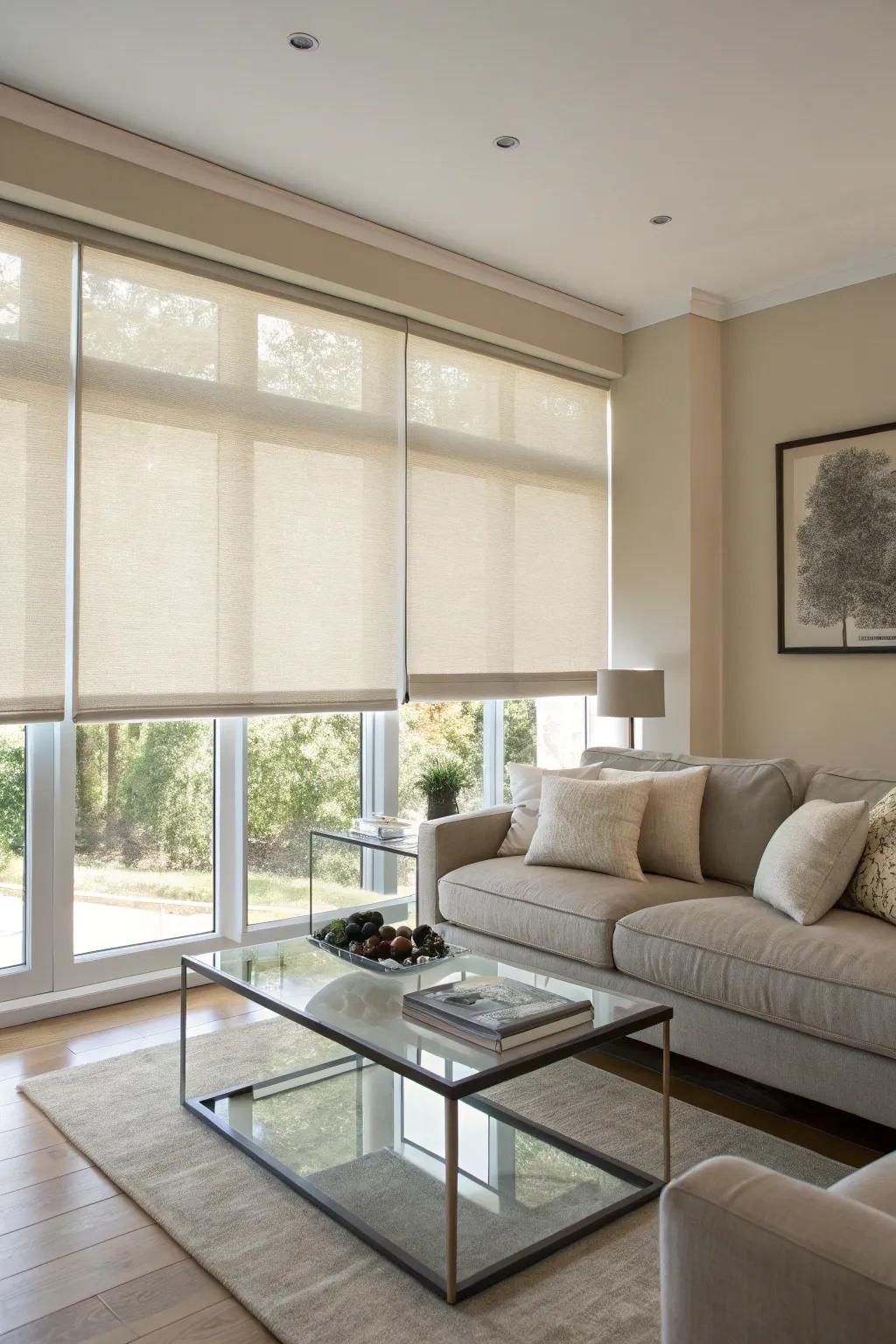 Neutral roller blinds for a classic look.