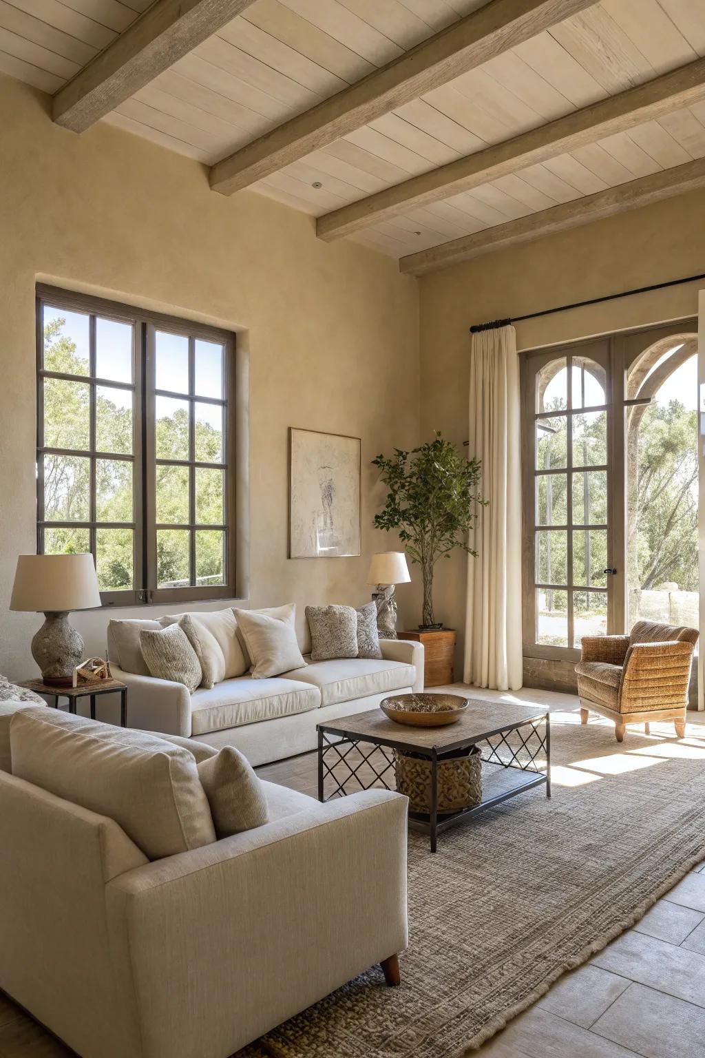 Neutral shades establish a tranquil living space.