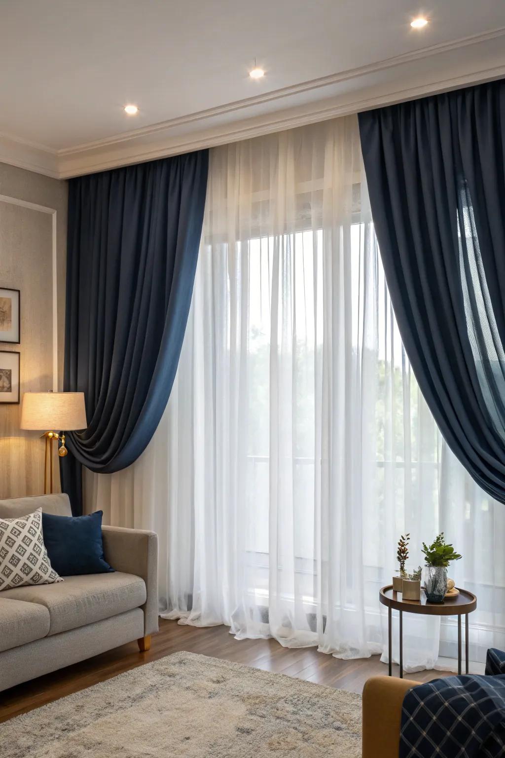 Layered curtains offer adaptability and panache.
