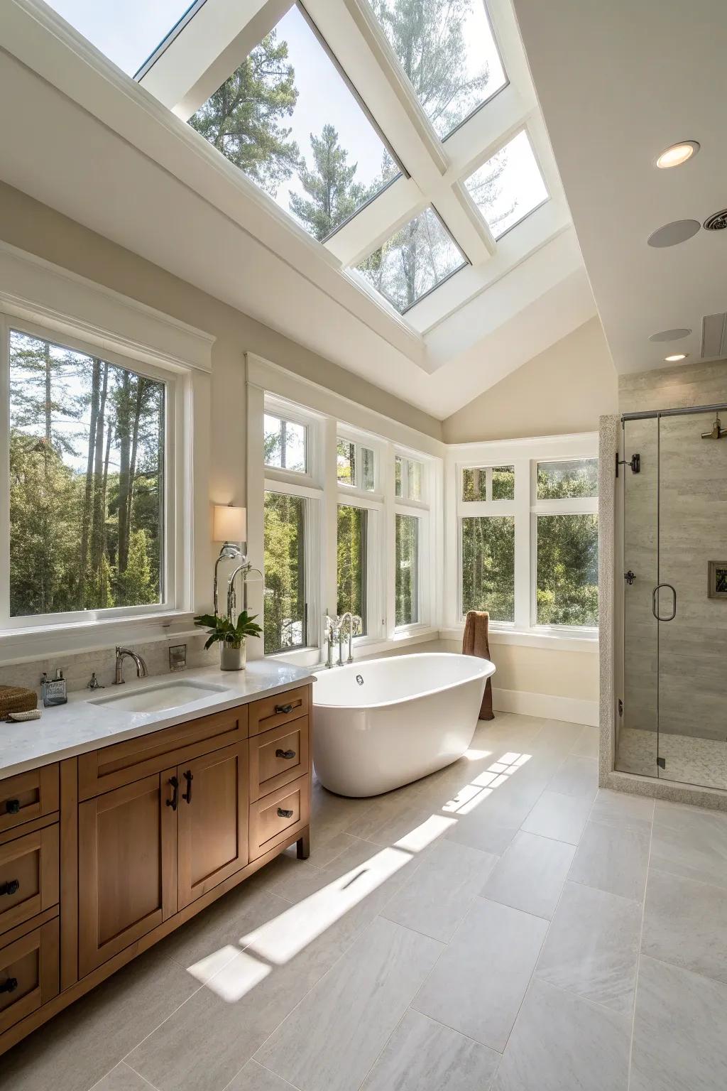 An expansive design enhances the opulent feel of your primary bathroom.