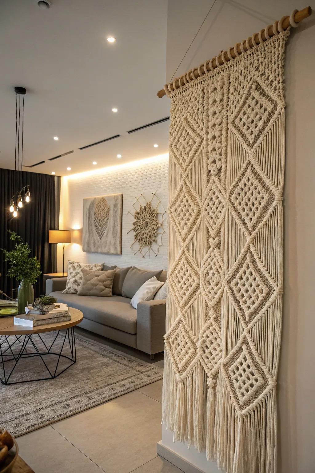 A statement knotwork wall decor elevating the style of a living room.