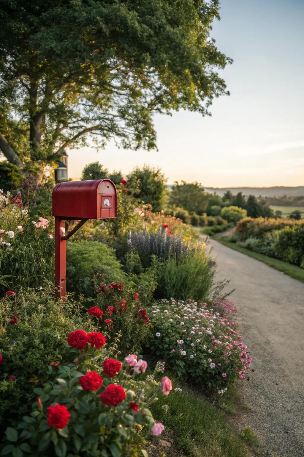 A lively flower bed elevates a simple mailbox into a captivating visual delight.