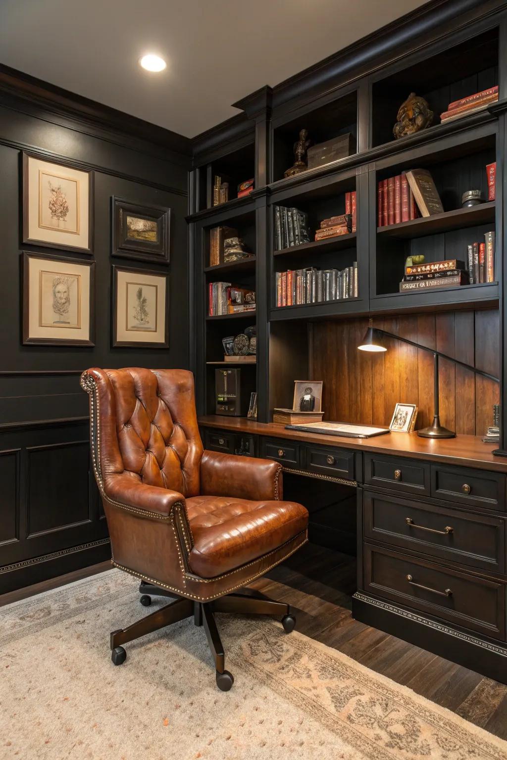 A luxurious leather chair enhances the comfort of your office space.