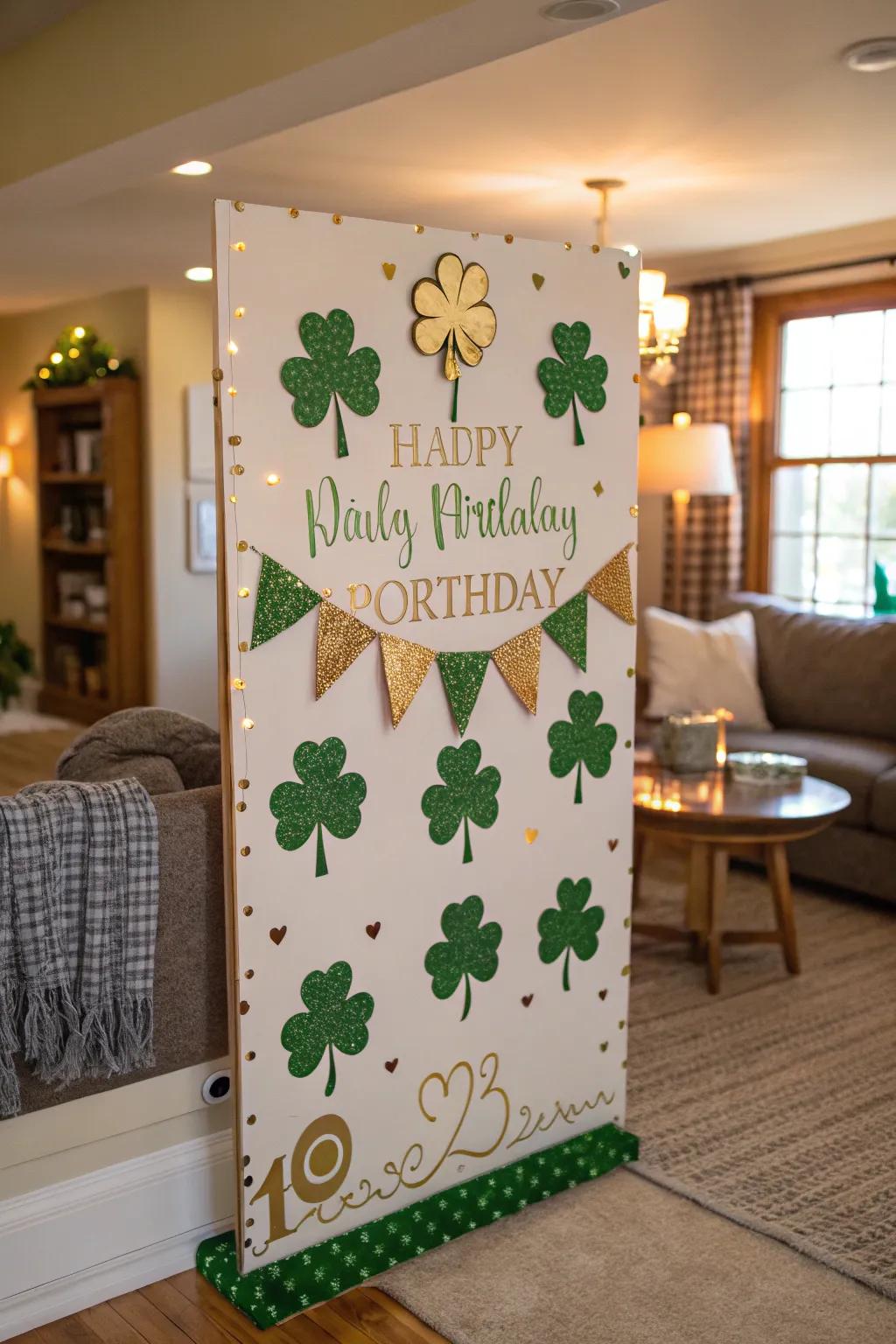 A St. Patrick's Day-inspired birthday display, infusing your d&eacute;cor with Irish charm.