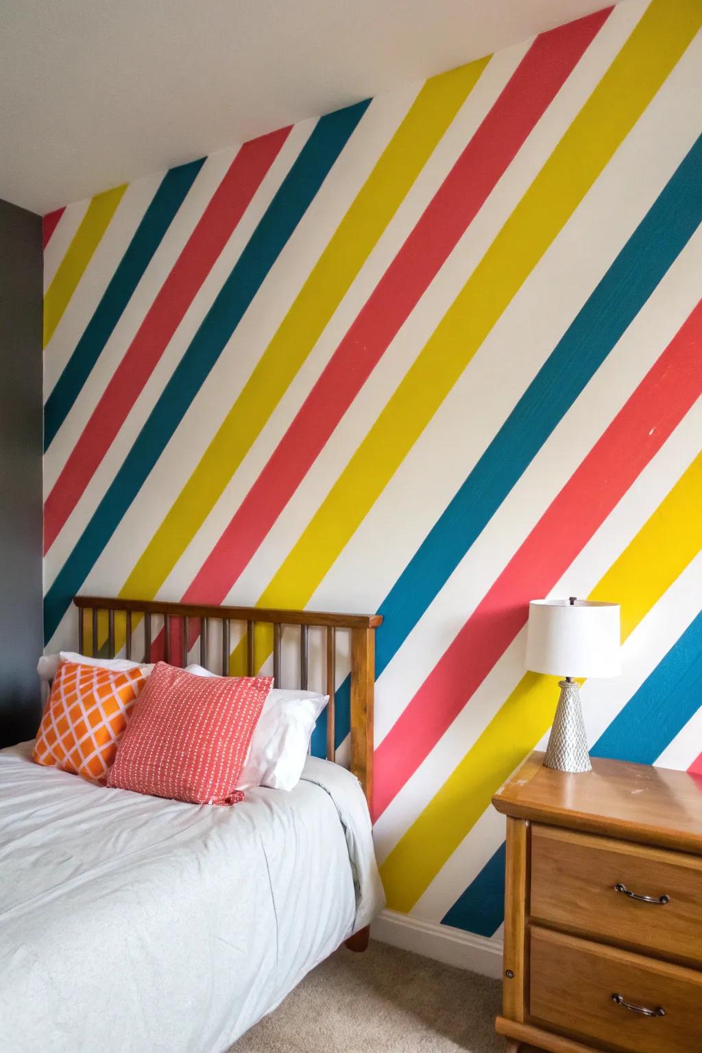 Lively diagonal stripes give this bedroom vitality