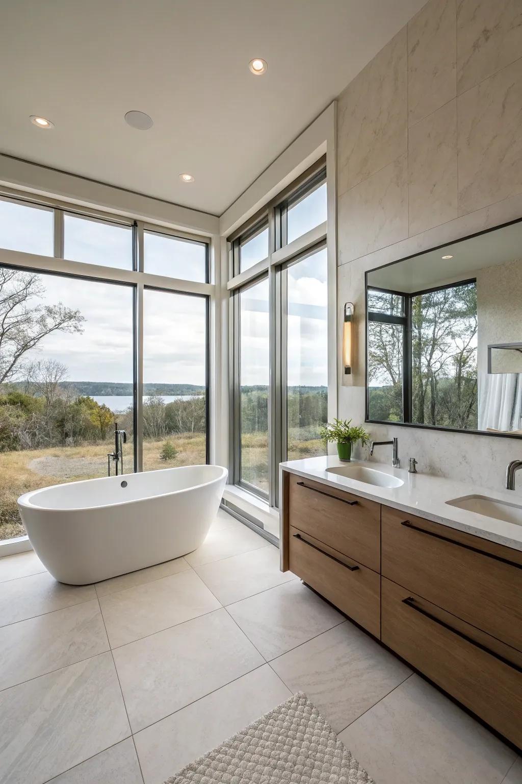 An open concept master bathroom showcasing a seamless and spacious ambiance.