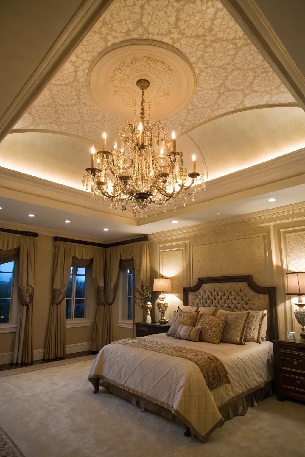 An exquisite sparkle light transforms a stepped ceiling into a focal point of sophistication.