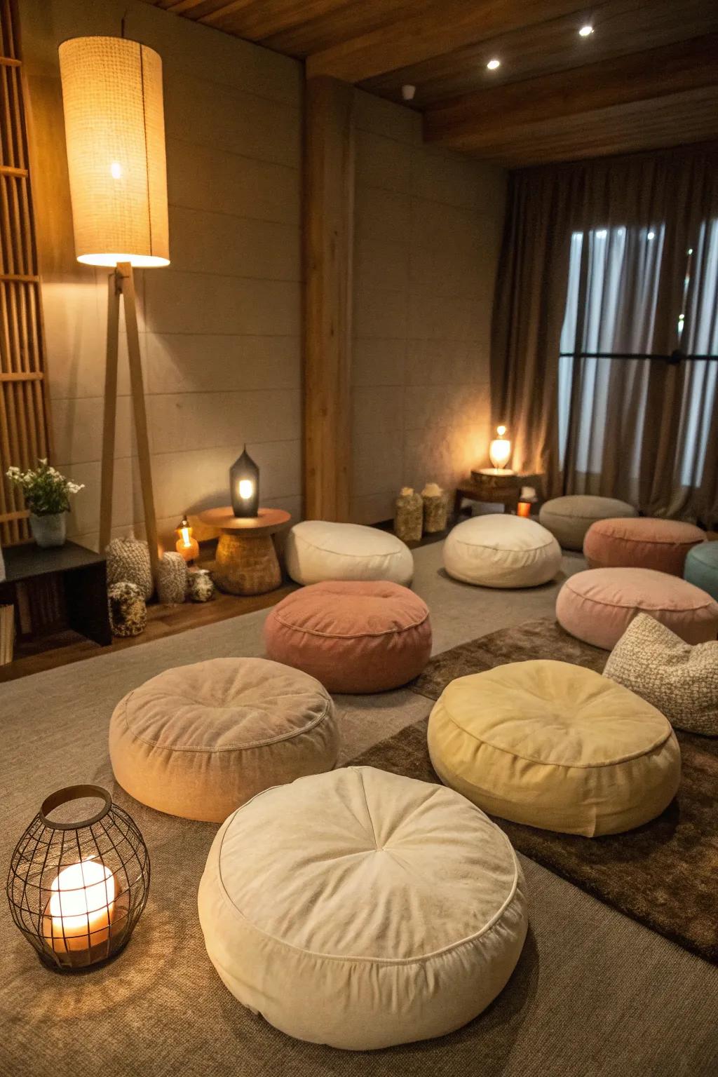 Floor cushions bring comfort and flair to your meditation space.