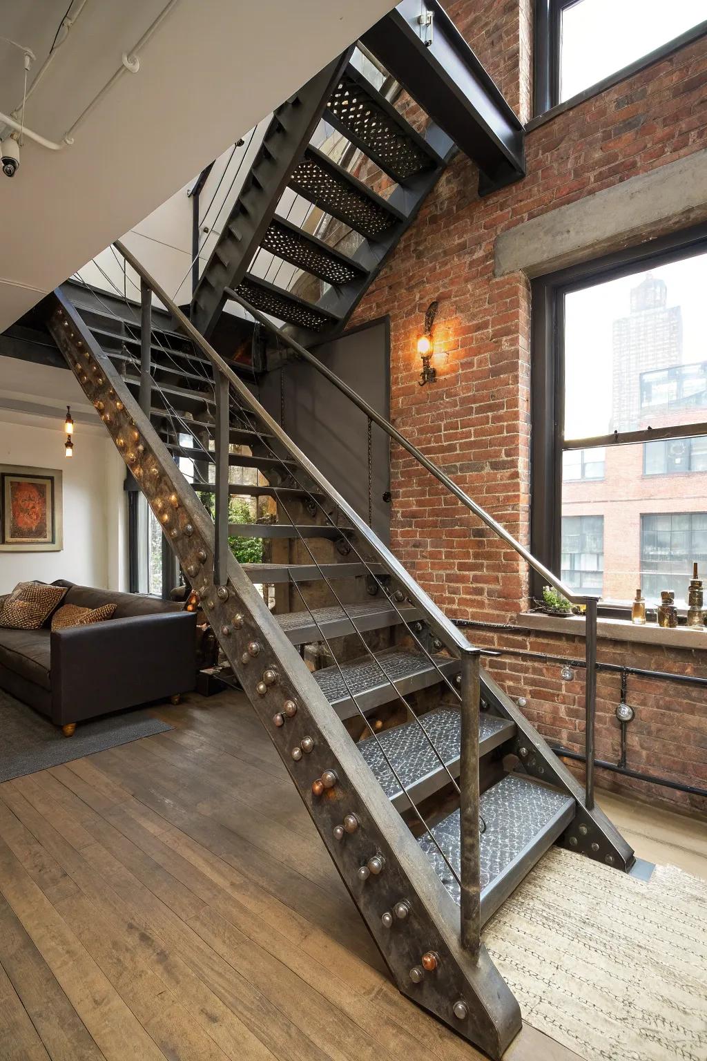 Urban elegance harmonizes with contemporary living in this steel staircase design.