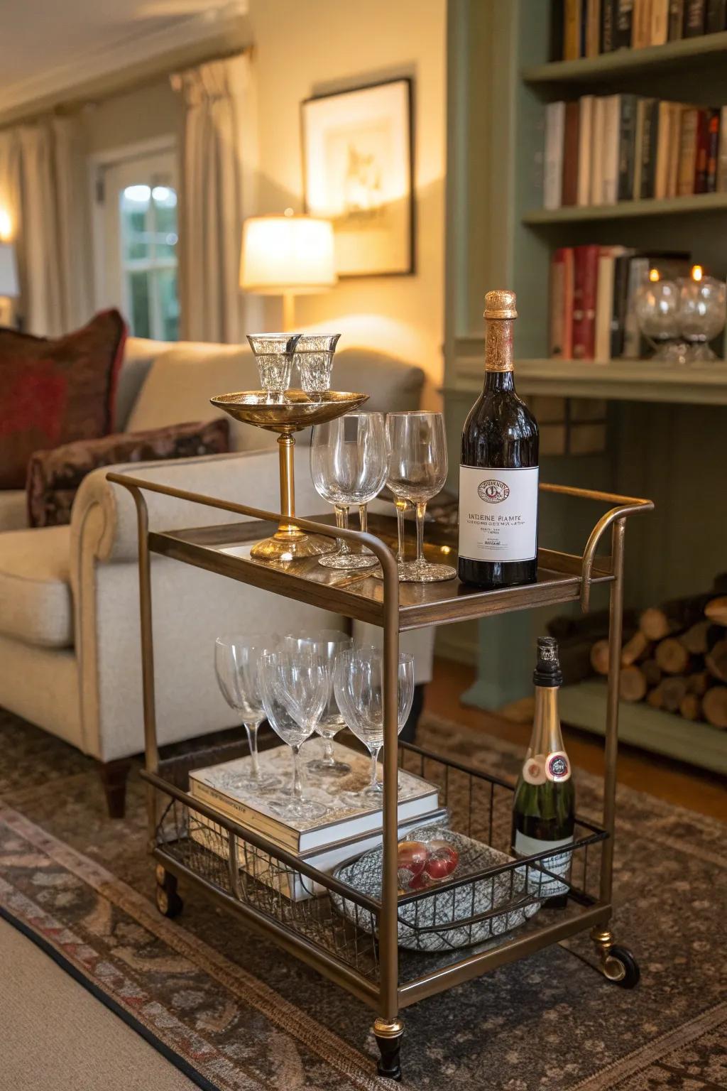 A classically inspired mobile beverage station injects allure and adaptability into any given space.