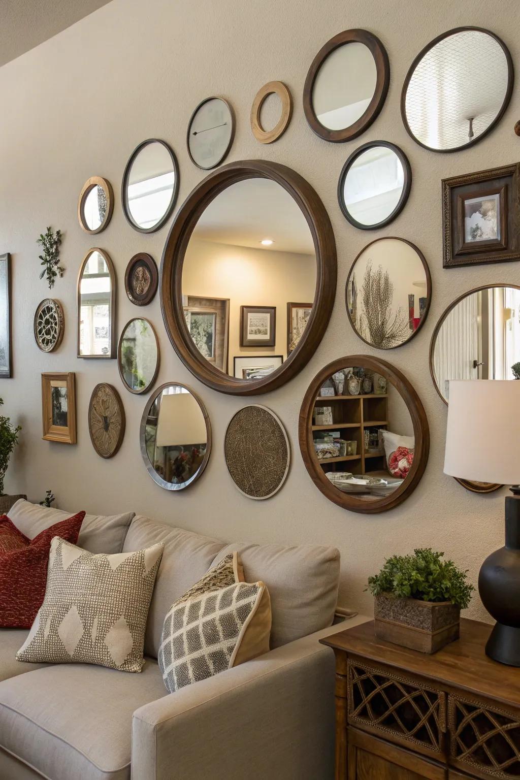 A thoughtfully arranged mirror gallery elevates the allure and uniqueness of any area.