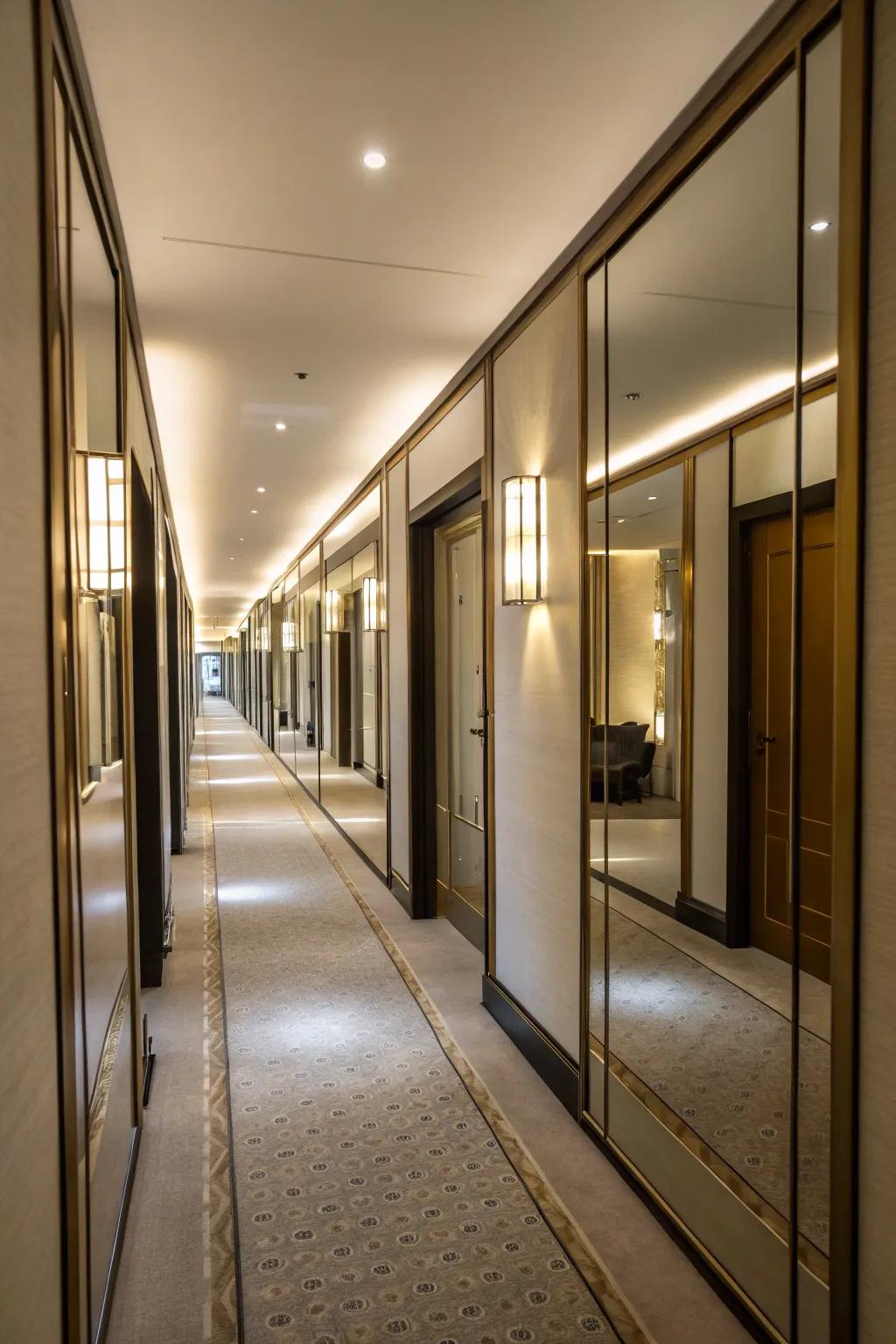 Illuminate dark hallways with mirrored closet doors.