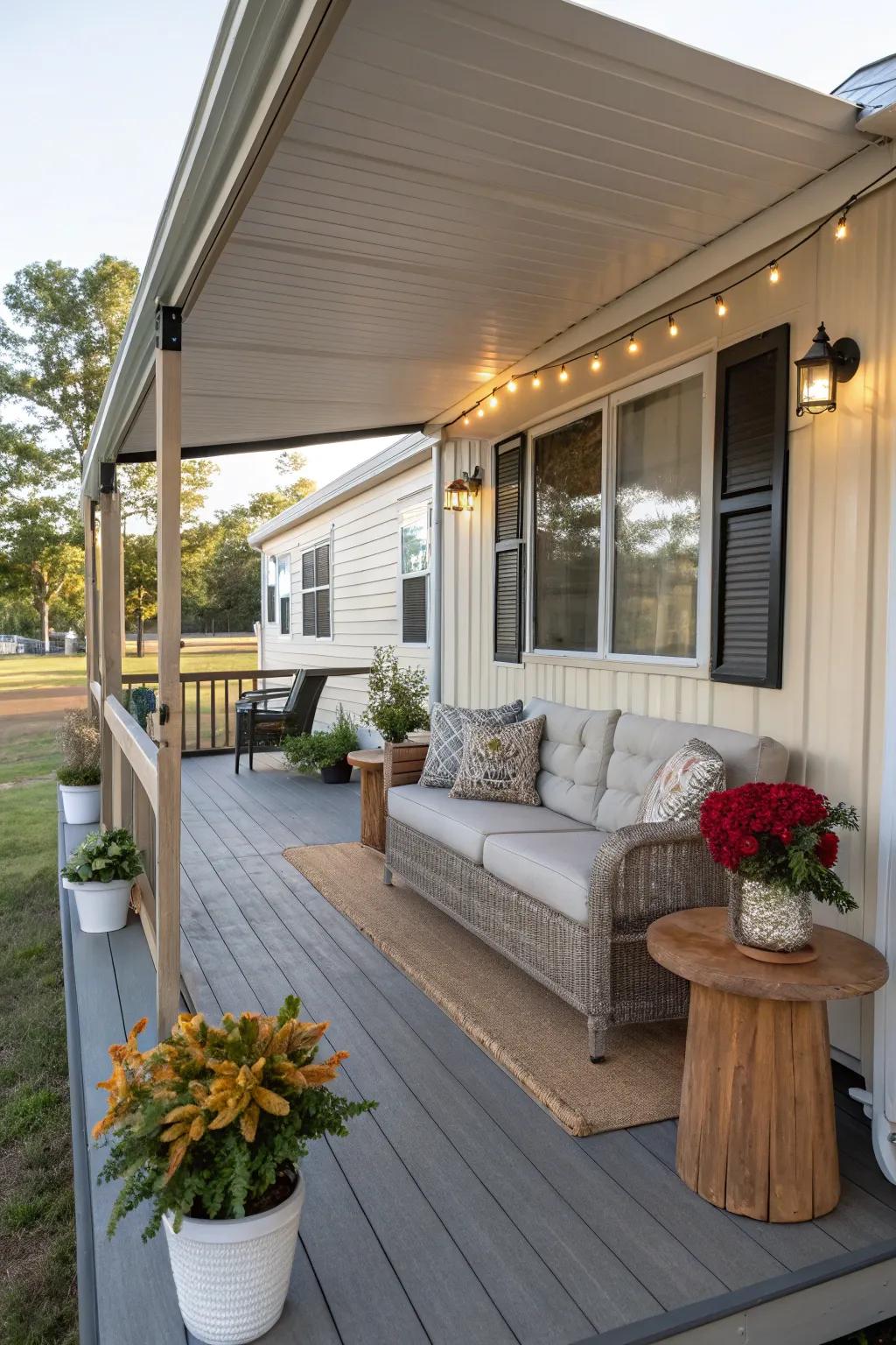 A delightful porch addition elevates both practicality and visual appeal.