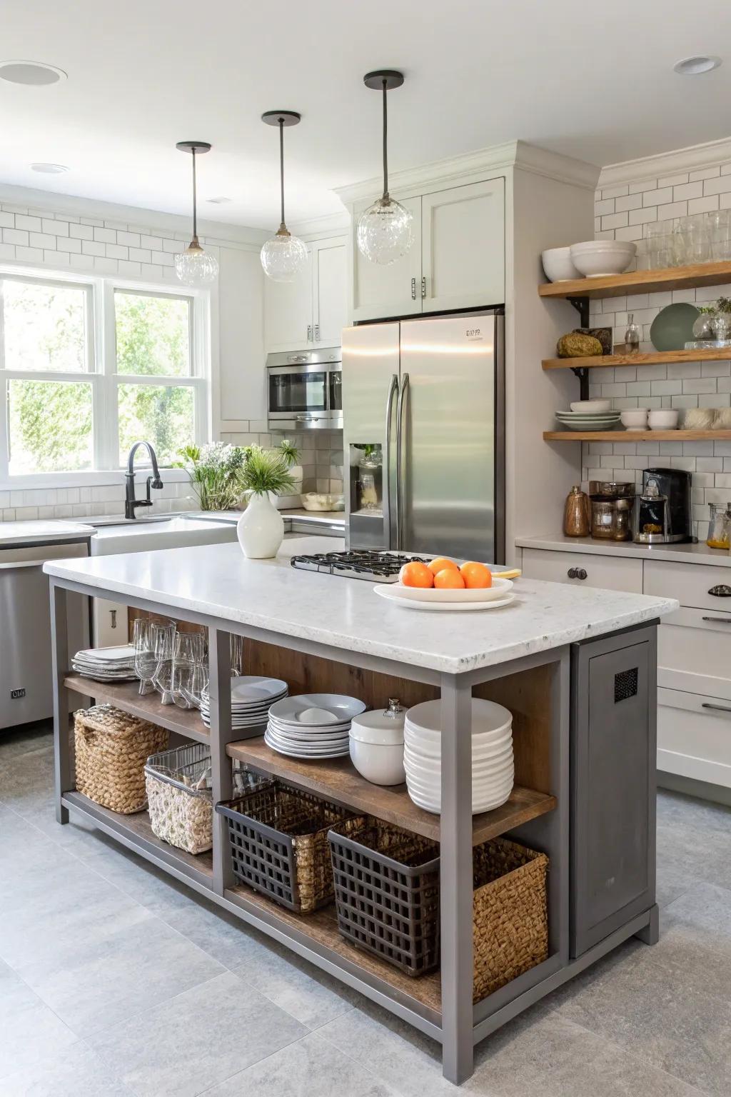 An accommodating utility island designed to fulfill any kitchen demand.