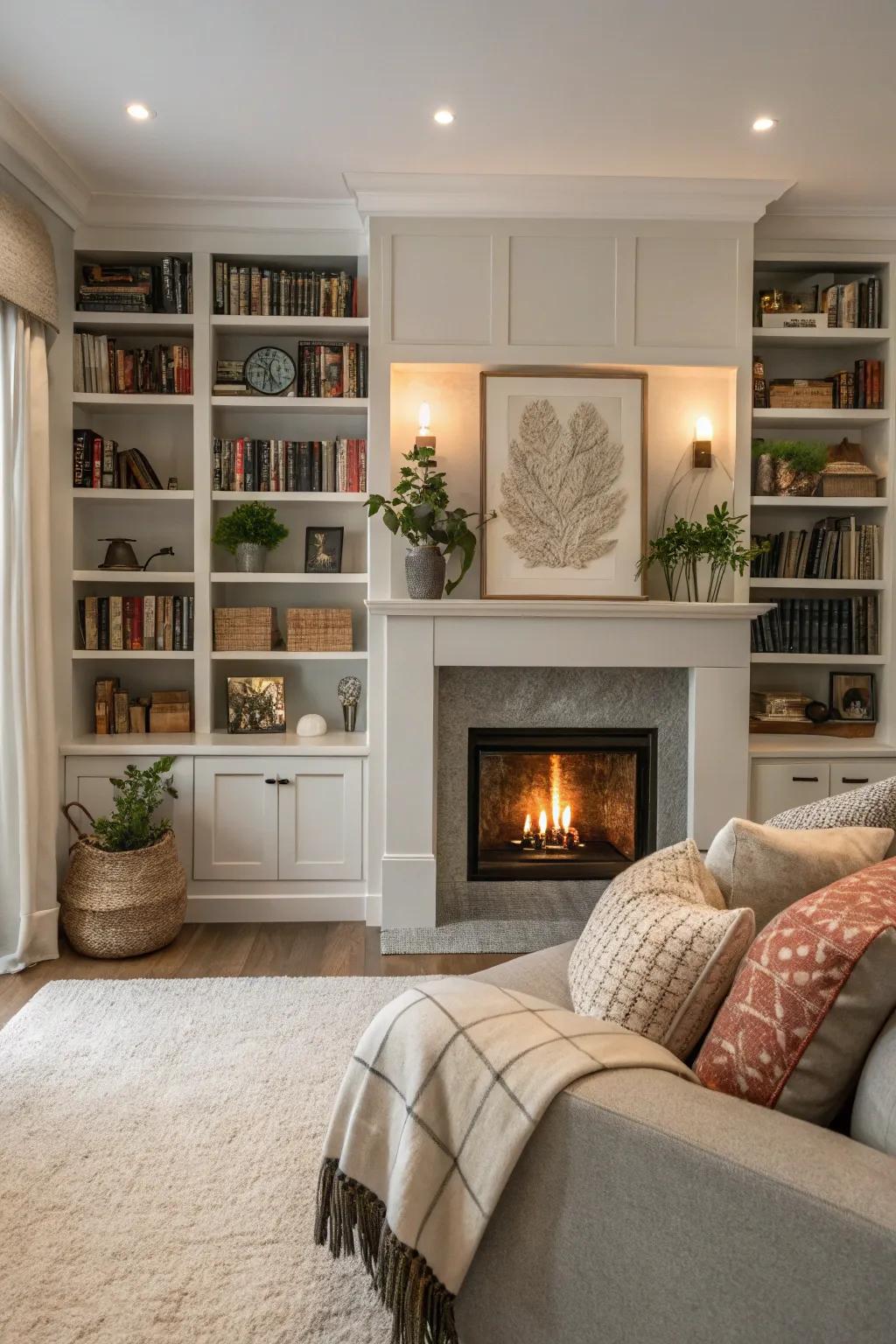 Revamp your alcove into a snug and functional fireplace retreat.