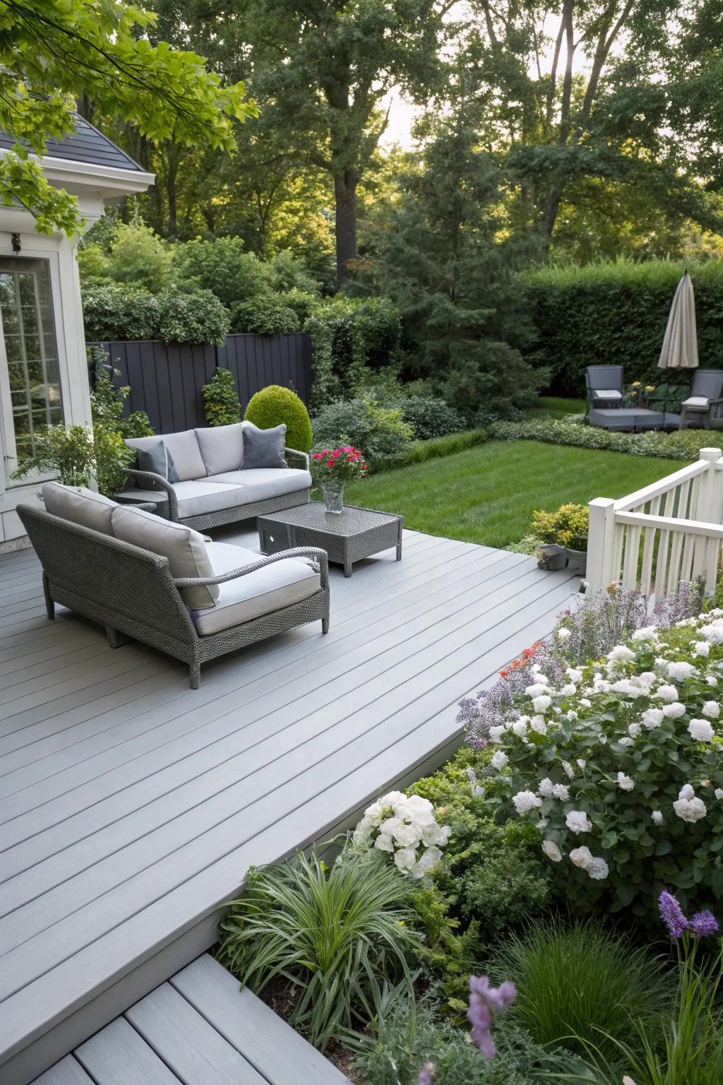 A light gray deck evokes a stylish and refreshing vibe.