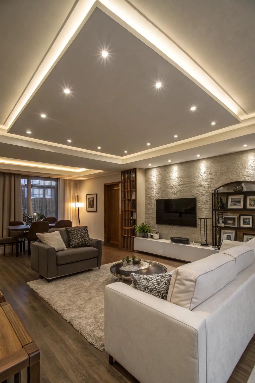 Inset illumination integrates effortlessly into a cutting-edge ceiling design.
