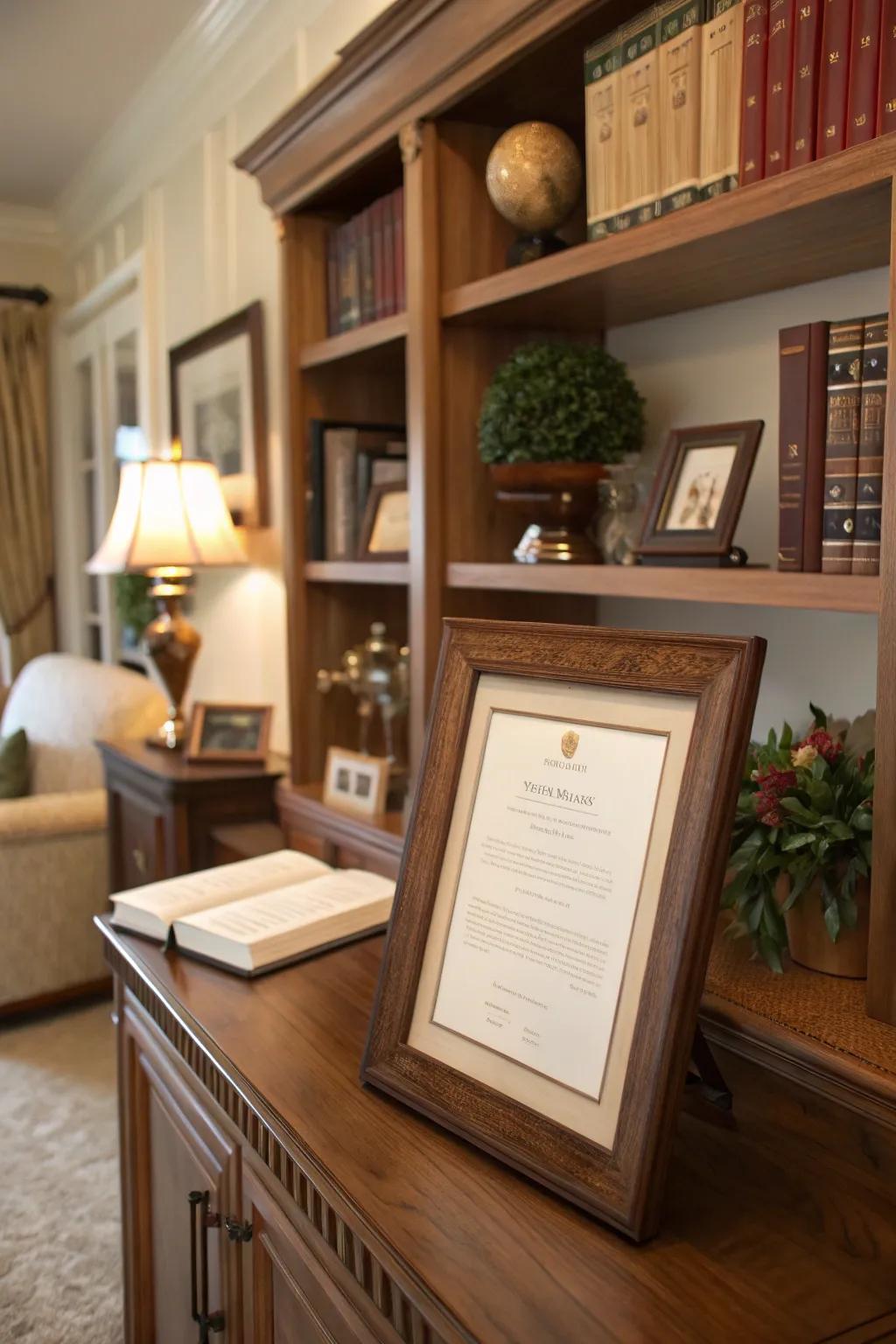 Enhance your diploma with a traditional walnut finish frame that radiates warmth and charm.