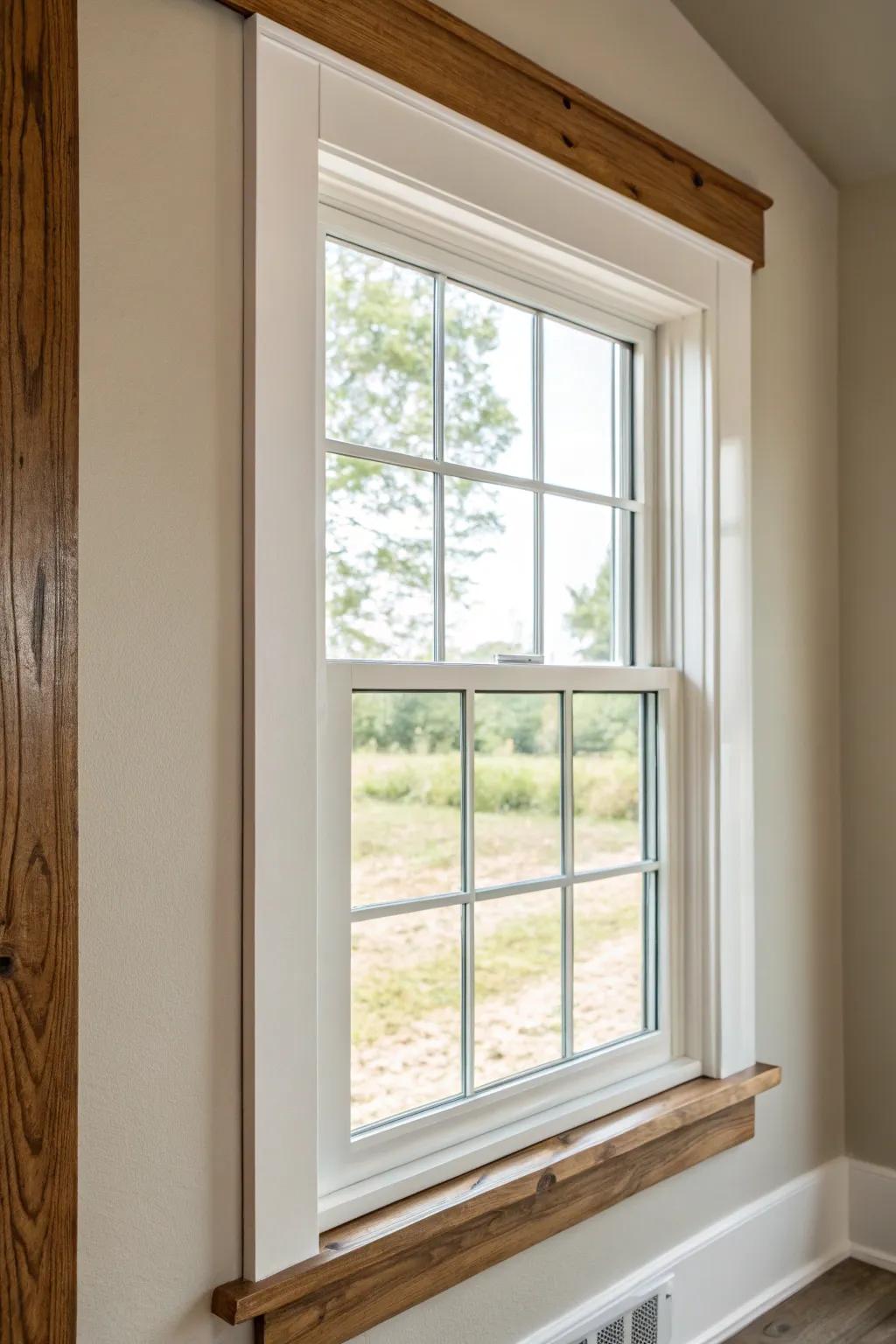 Window trim featuring streamlined and simple lines in a modern farmhouse.