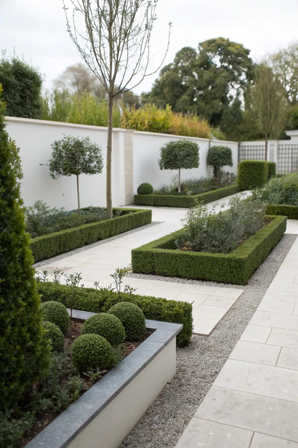 A minimalist garden design featuring deliberate lines and unadorned simplicity.