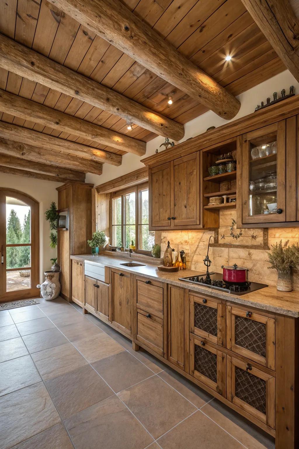 Untreated wood elements evoke a cozy and inviting atmosphere.