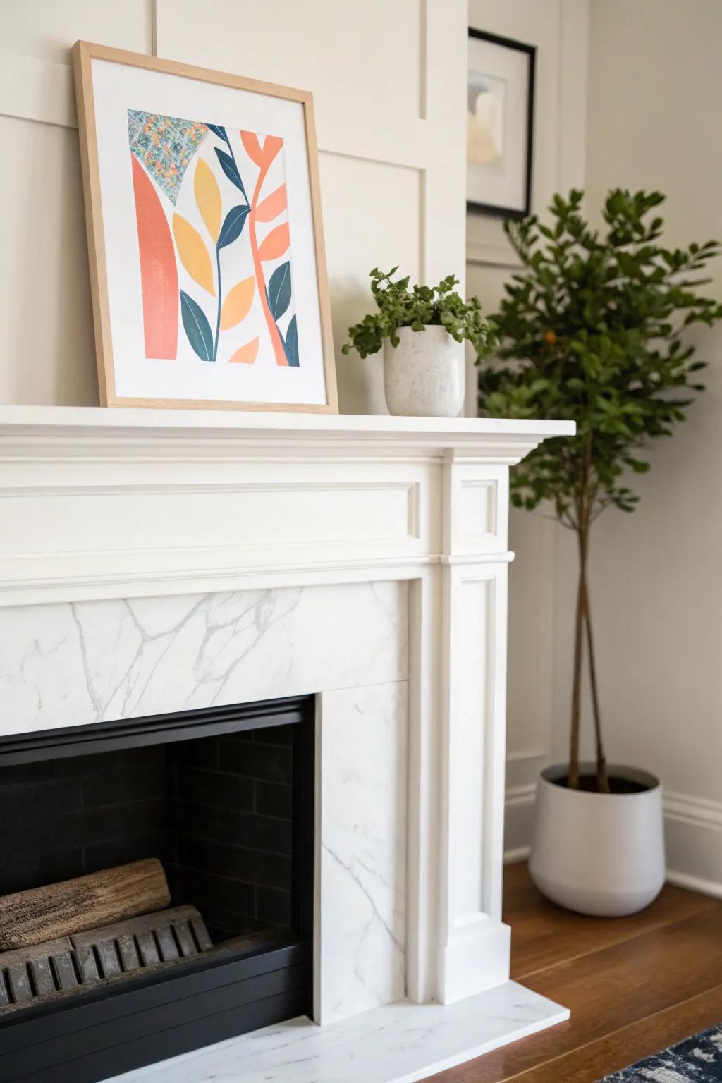 Minimalist mantel design with clean lines and simplicity.
