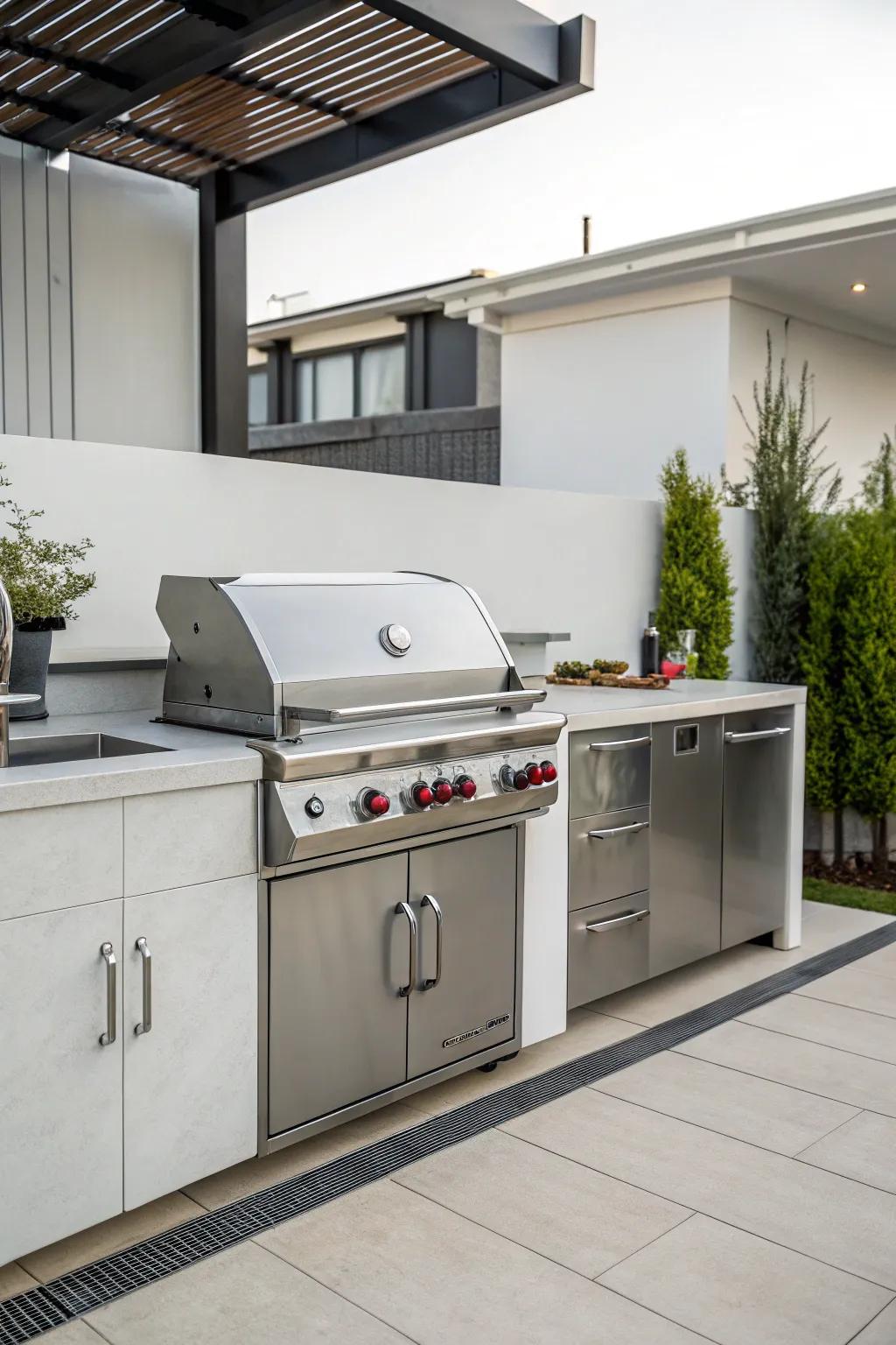 A refined gleaming cooker that introduces contemporary elegance to outdoor cooking.