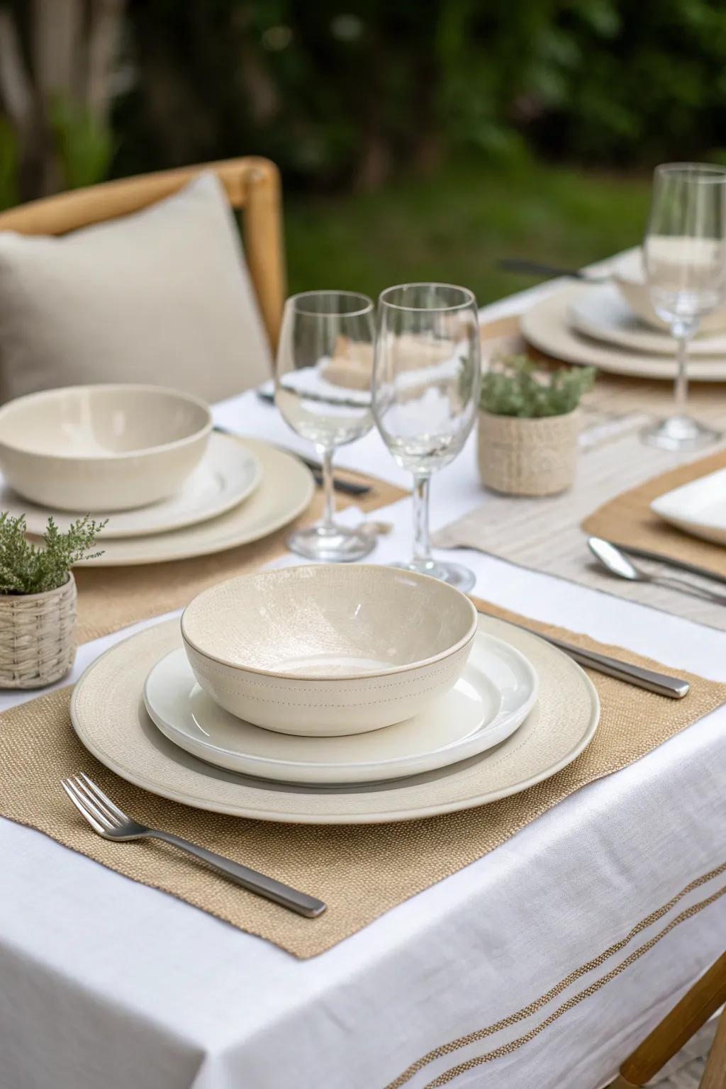 Pale hues establish the ideal atmosphere for an up-to-date meal setting.