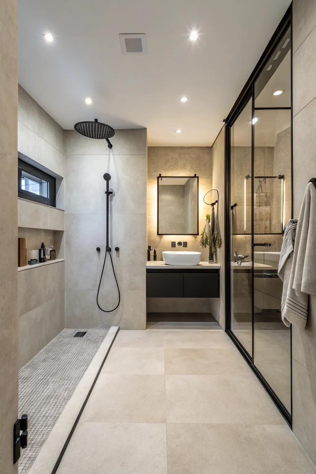 Open shower spaces offer a seamless and stylish look.