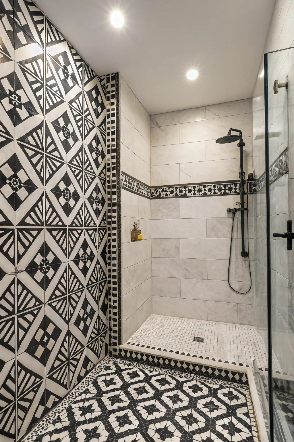 Make a statement with bold geometric patterns in your bathroom.