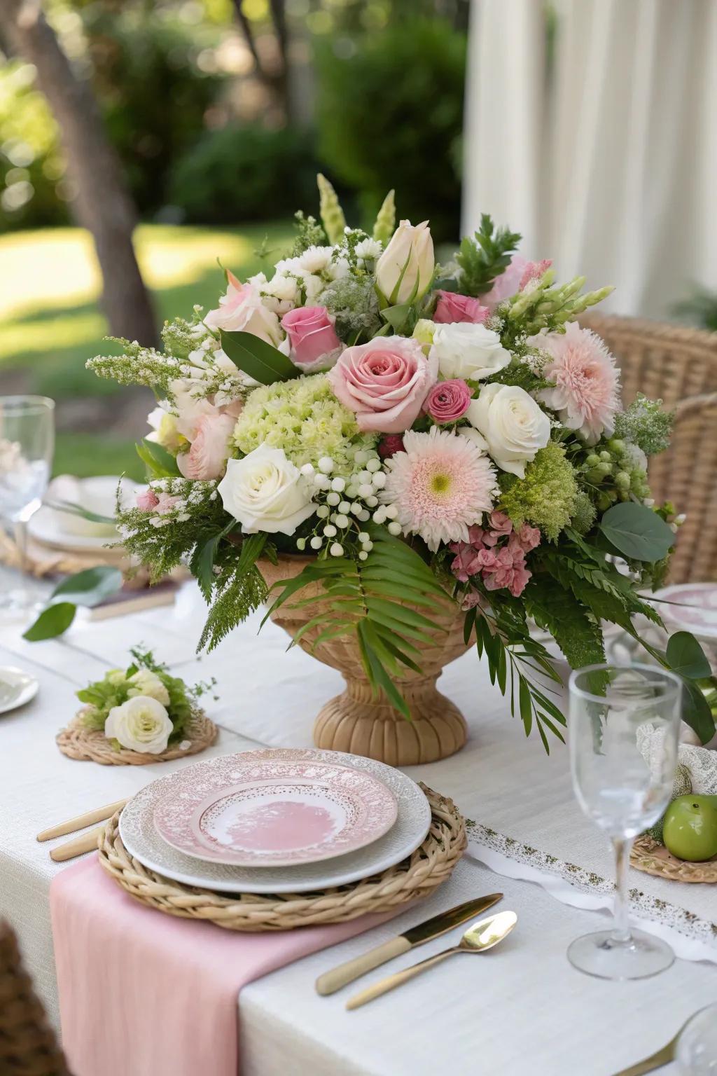 A mesmerizing floral centerpiece for a Mother's Day brunch.